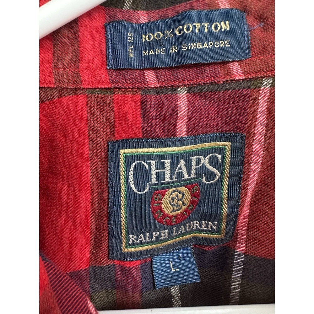 Vintage 90s Chaps‎ Ralph Lauren Plaid Shirt Men's L Holiday Tartan Unisex - Picture 2 of 4